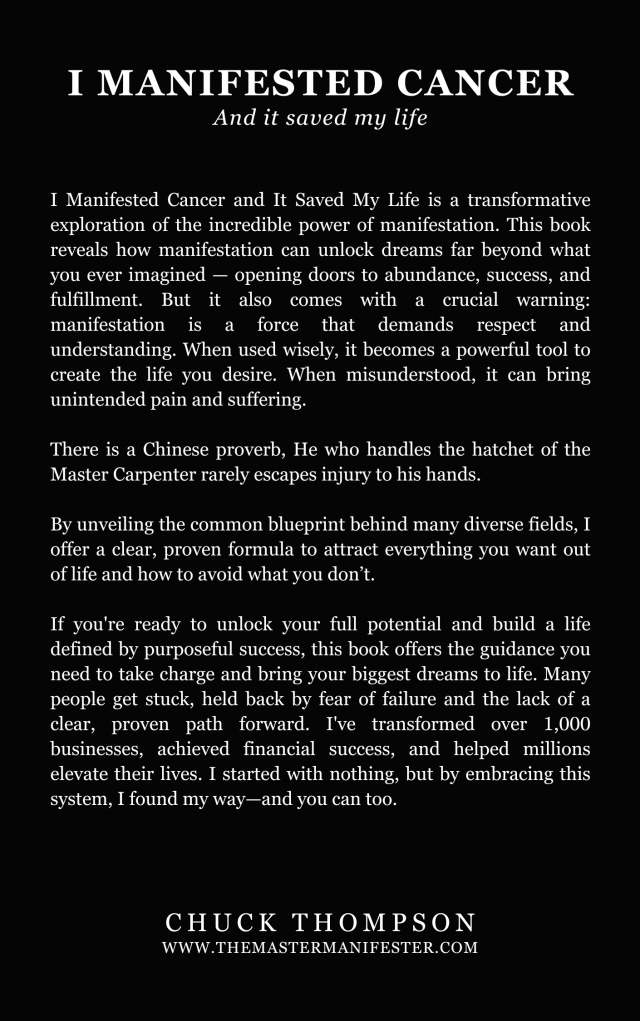 BACK BOOK COVER - I MANIFESTED CANCER BACK BOOK COVER - I MANIFESTED CANCER